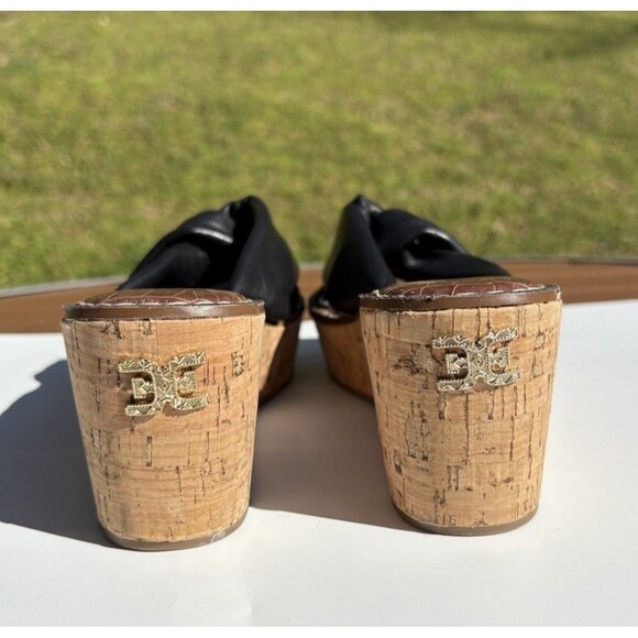 Sam Edelman Ramsey Black Sandals Womens Size 7.5 M Leather Upper Wedge Cork Heel - Picture 6 of 10